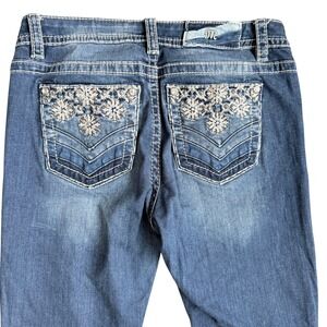 Miss Me‎ Bootcut Jeans Blue Embellished Snowflake Sequin Studded  Size 29